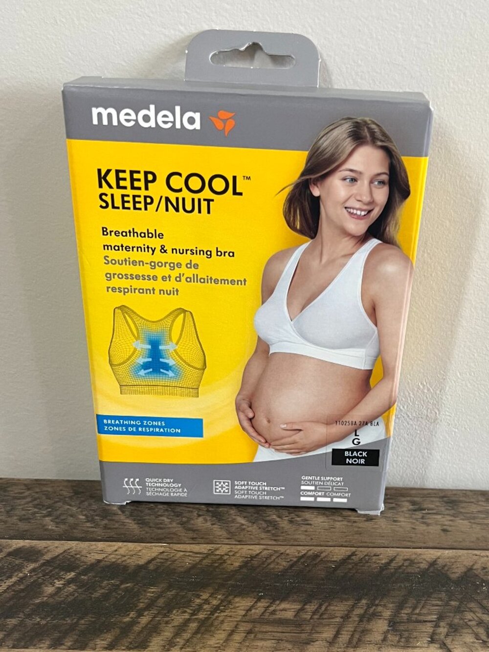 Medela Keep Cool Sleep Nursing Bra Black L G NWT Maternity Breathable Comfort